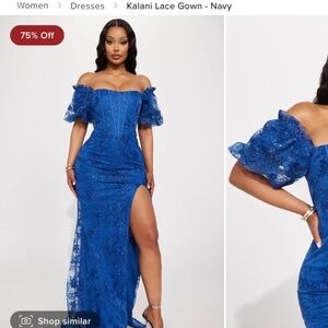 Blue lace high split dress